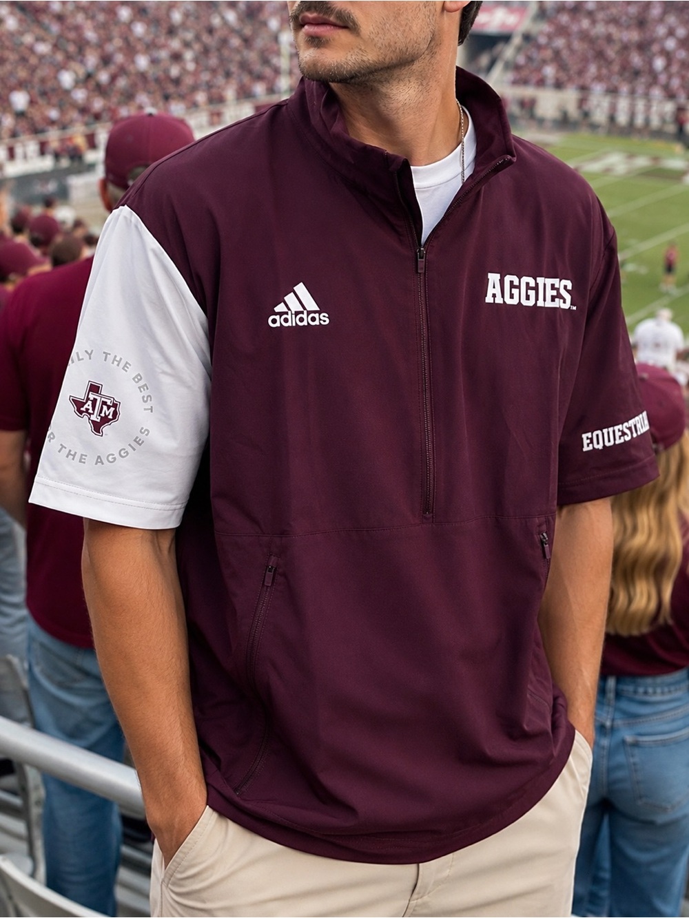 Adidas Texas A&M Aggies Men’s L NWT Quarter Zip Short Sleeve Pullover Maroon